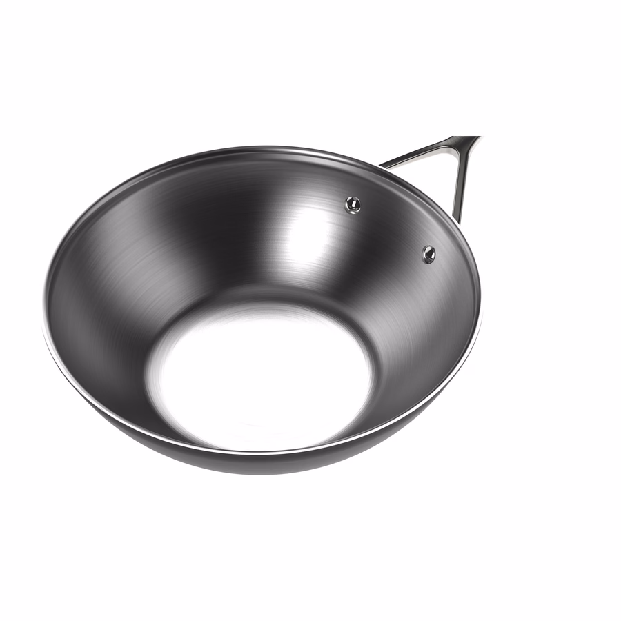 12-inch, 18/10 Stainless Steel, Wok, Silver-Black