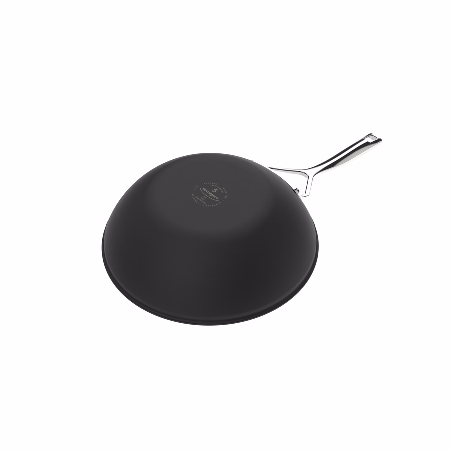12-inch, 18/10 Stainless Steel, Wok, Silver-Black