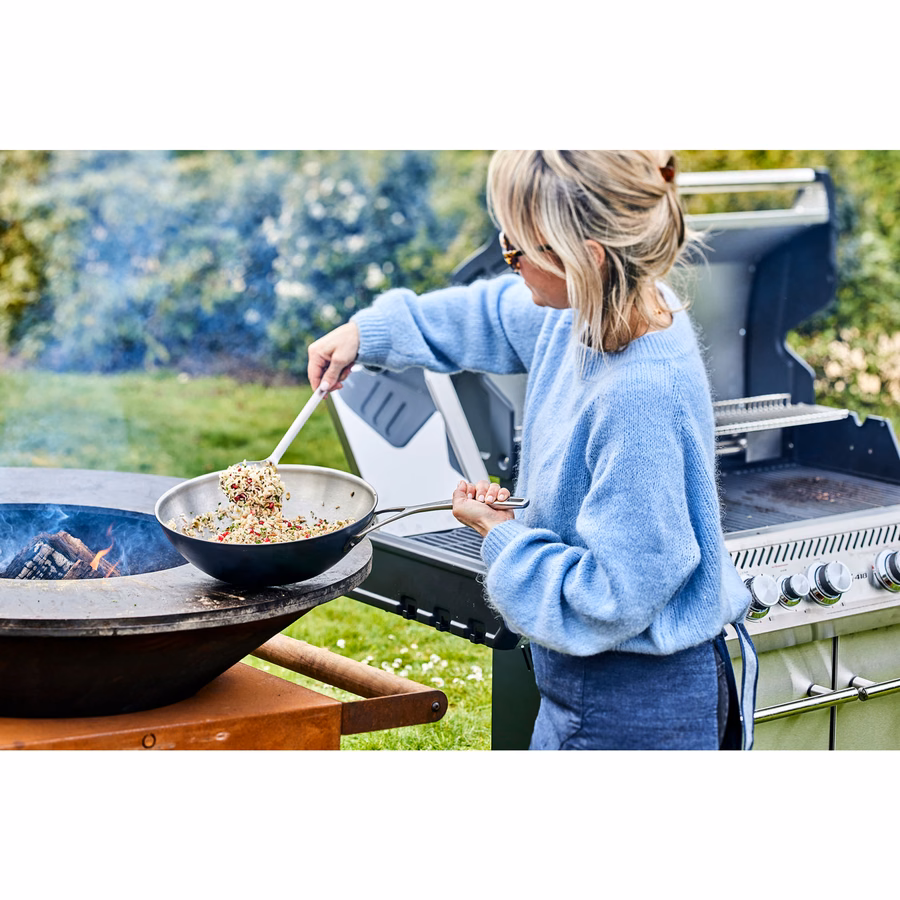 12-inch, 18/10 Stainless Steel, Wok, Silver-Black