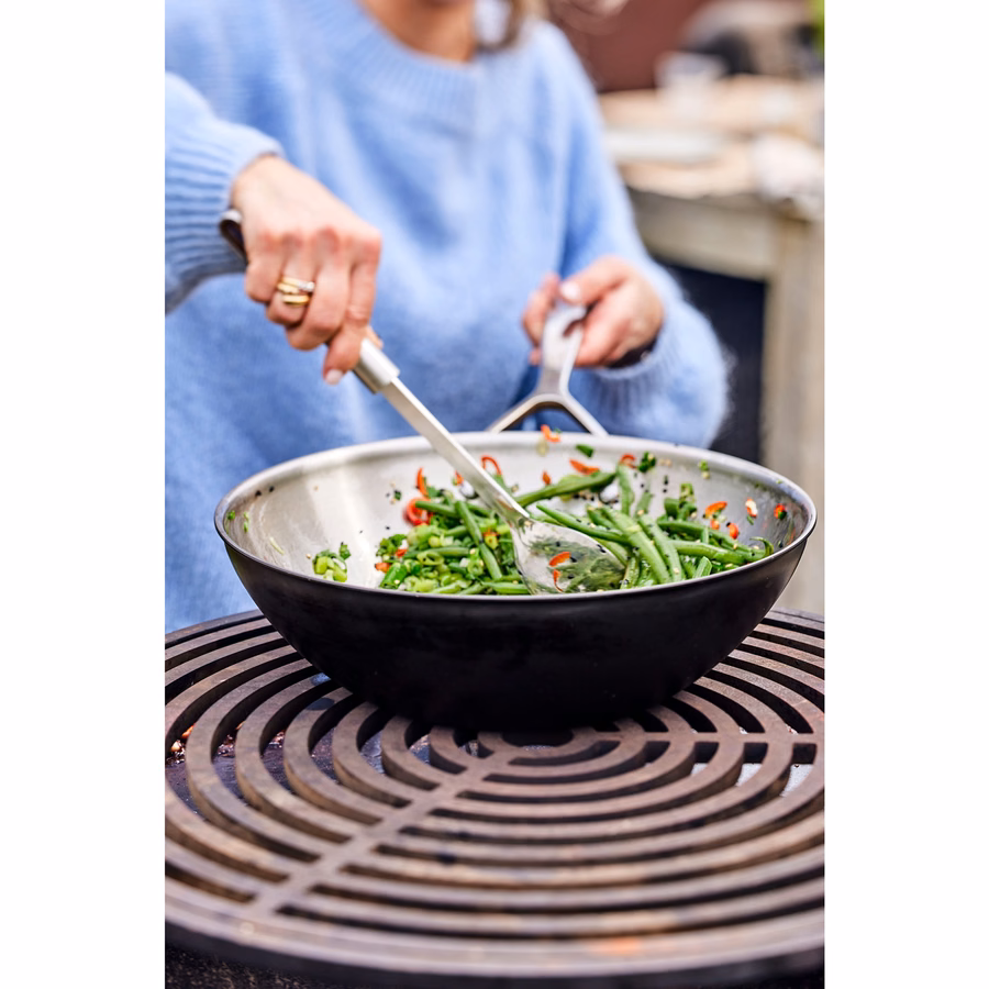 12-inch, 18/10 Stainless Steel, Wok, Silver-Black