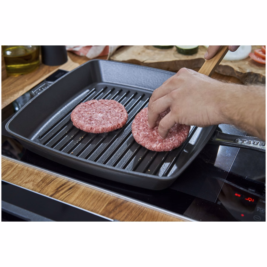 12-inch, Cast Iron, Square, Grill Pan, Matte Black