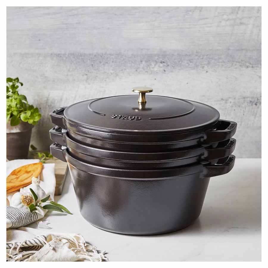 4-pc Stackable Cookware Set, Matte Black, Cast Iron