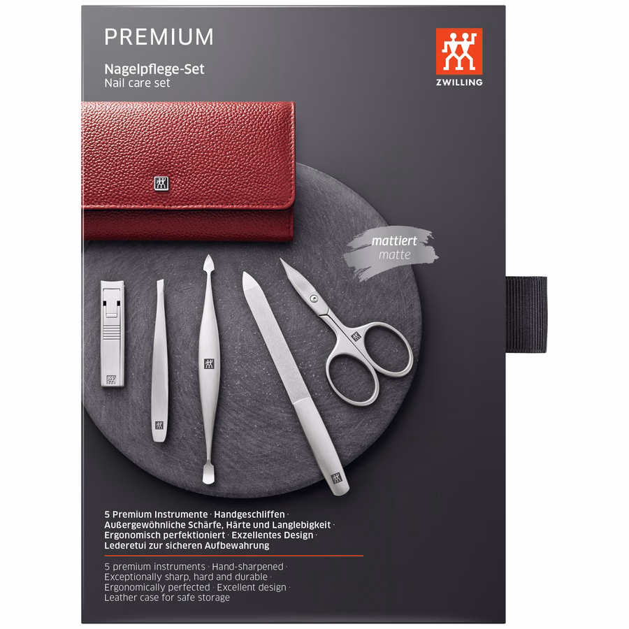 5-pc, Leather Manicure Pedicure Set With Nail Clippers, Red