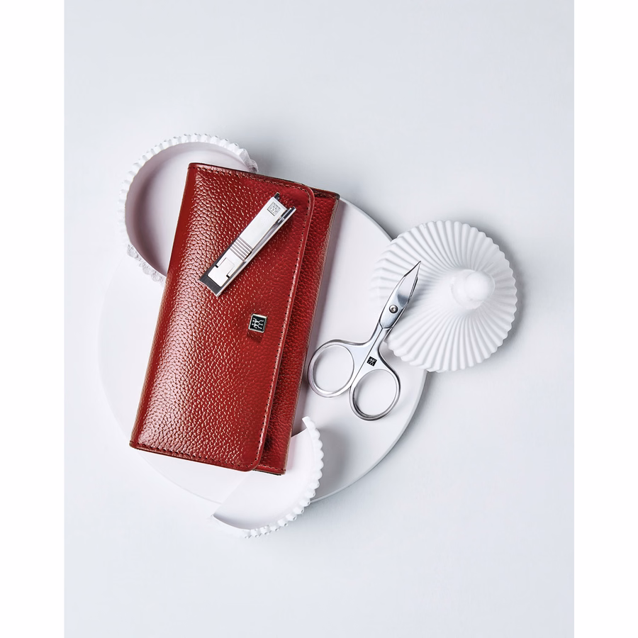 5-pc, Leather Manicure Pedicure Set With Nail Clippers, Red