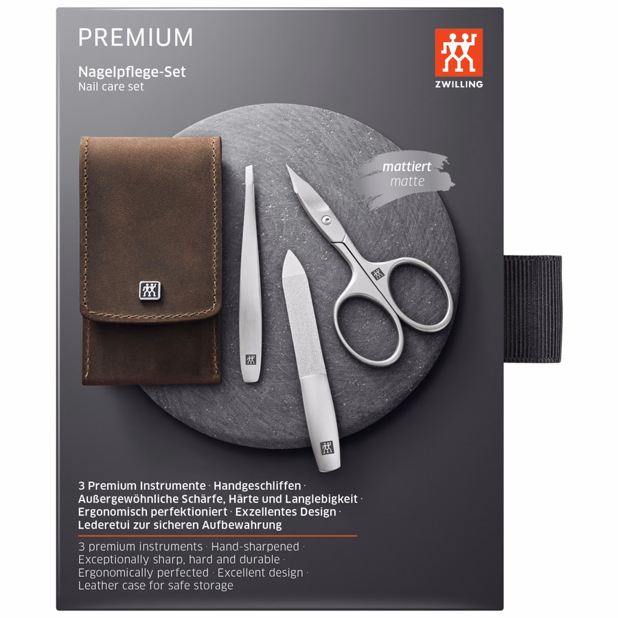 3-pc, Leather Manicure Pedicure Set With Combination Nail Scissors, Brown