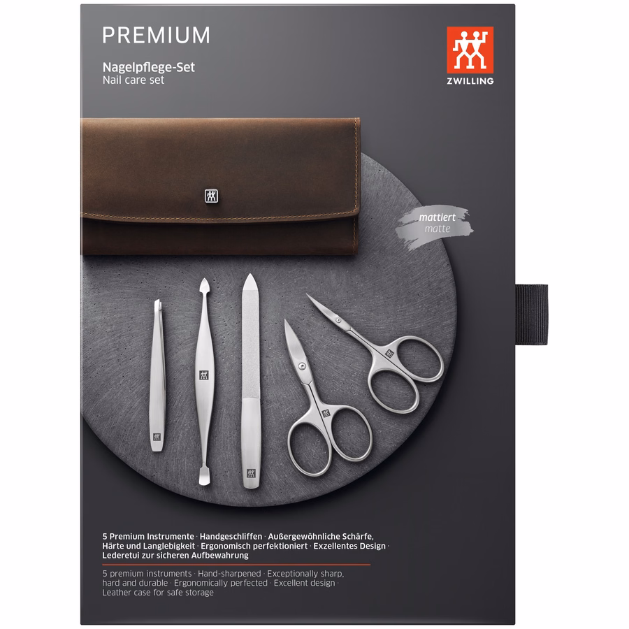 5-pc, Leather Manicure Pedicure Set With Nail Scissors, Brown