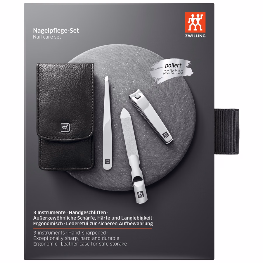 3-pc, Leather Manicure Pedicure Set With Nail Clippers, Matte Black