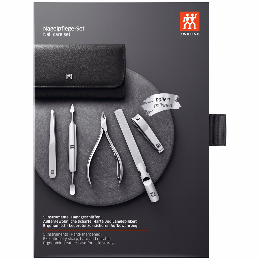 5-pc, Leather Manicure Pedicure Set With Nail Clippers, Matte Black