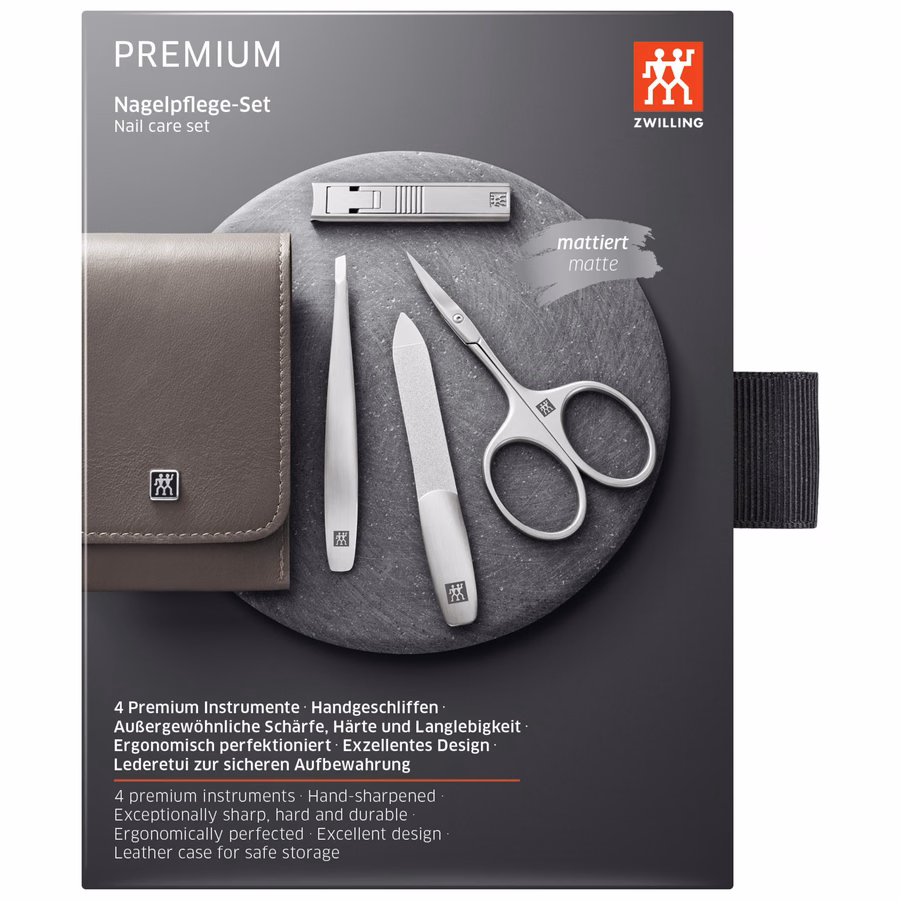 4-pc, Leather Manicure Pedicure Set With Compact Nail Clippers, Taupe