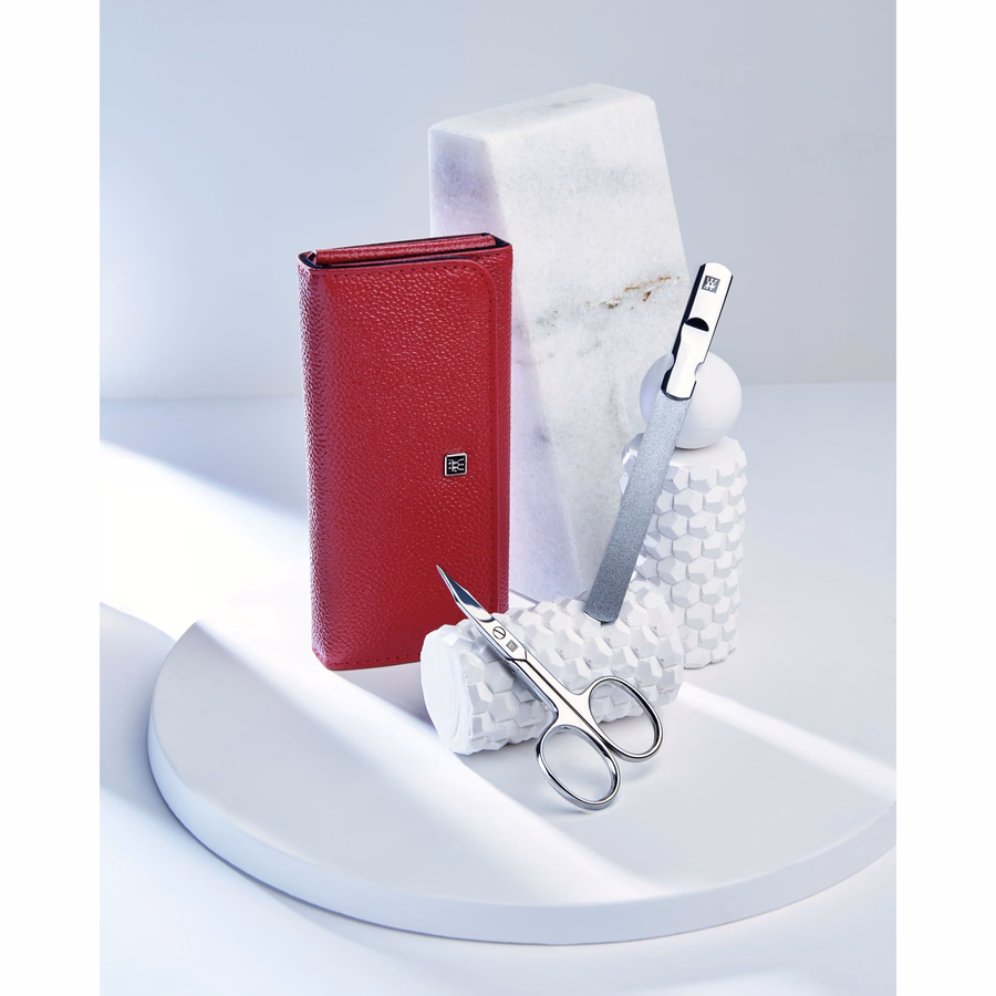 5-pc, Leather Manicure Pedicure Set With Nail Clippers, Red