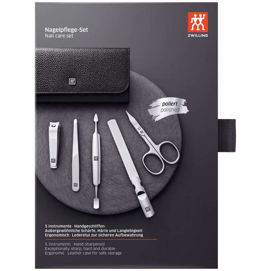 5-pc, Leather Manicure Pedicure Set With Nail Clippers, Matte Black