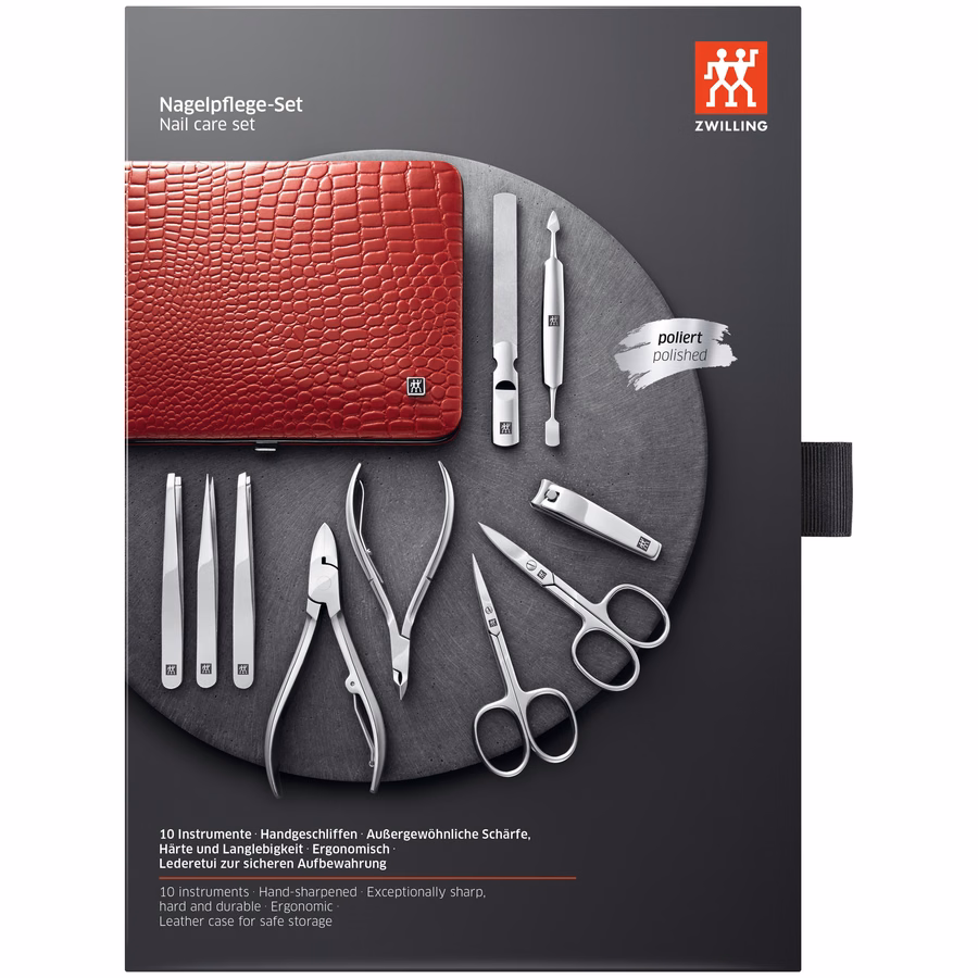 10-pc, Red, Leather, Manicure Pedicure Set With Nail Clippers