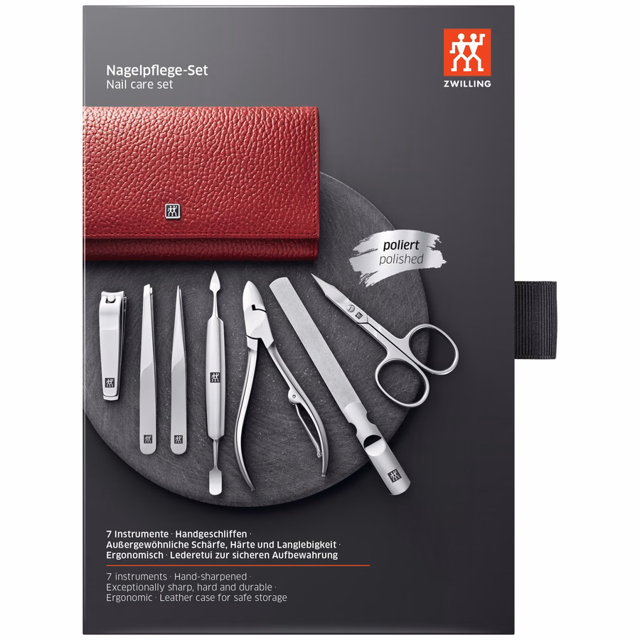 7-pc, Leather Manicure Pedicure Set With Nail Clippers, Red