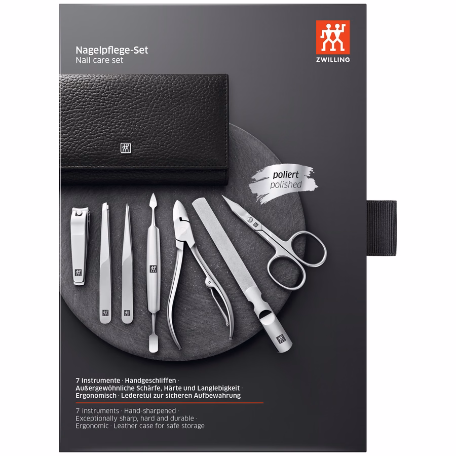 7-pc, Leather Manicure Pedicure Set With Nail Clippers, Matte Black