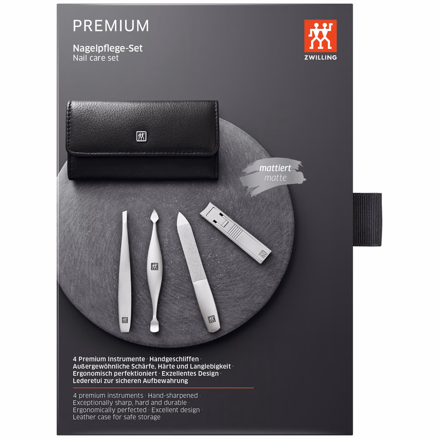 4-pc, Leather Manicure Pedicure Set With Compact Nail Clippers, Matte Black