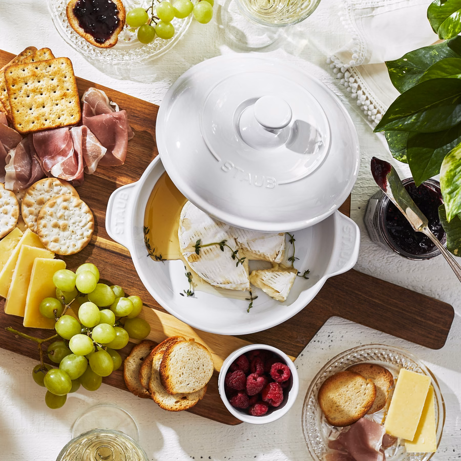 Round, Covered Brie Baker, White