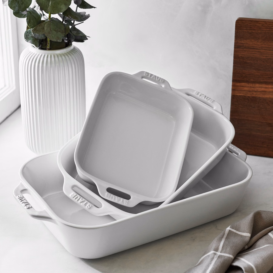 3-pc, Rectangular Baking Dish Set, White