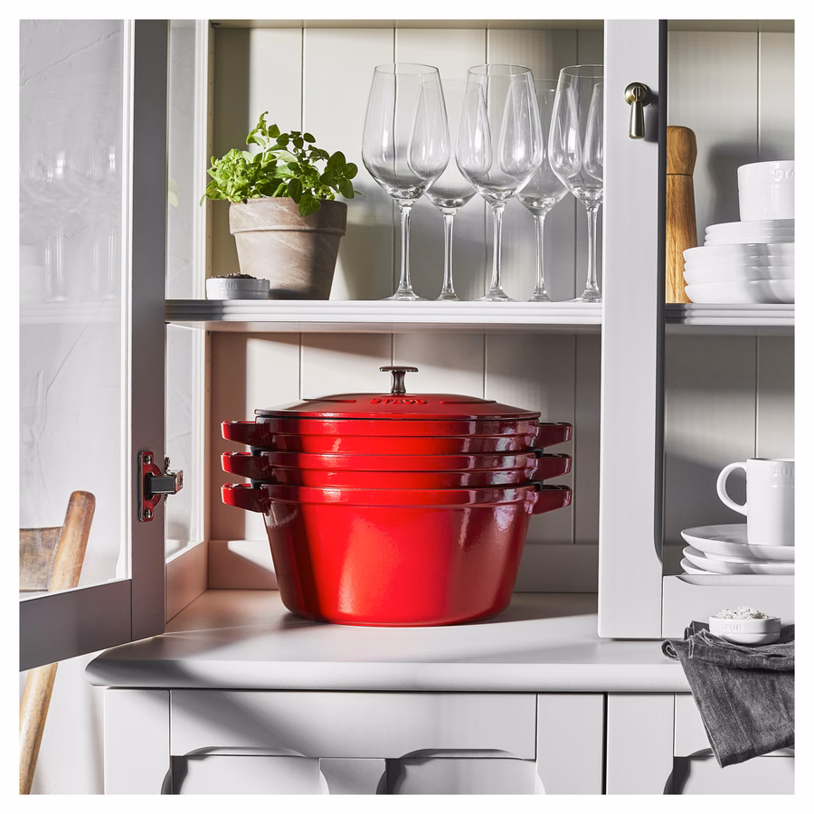 4-pc Stackable Cookware Set, Cherry, Cast Iron