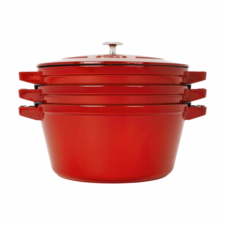 4-pc Stackable Cookware Set, Cherry, Cast Iron