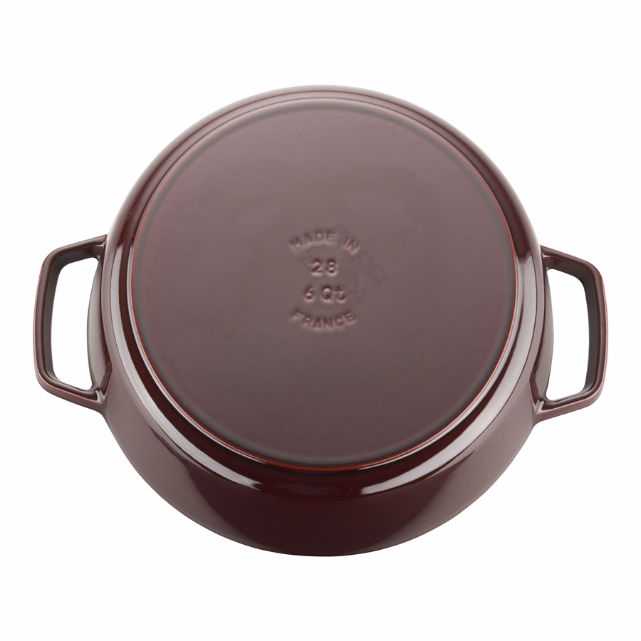 6 qt, Pig, Cochon Shallow Wide Round Dutch Oven, Grenadine