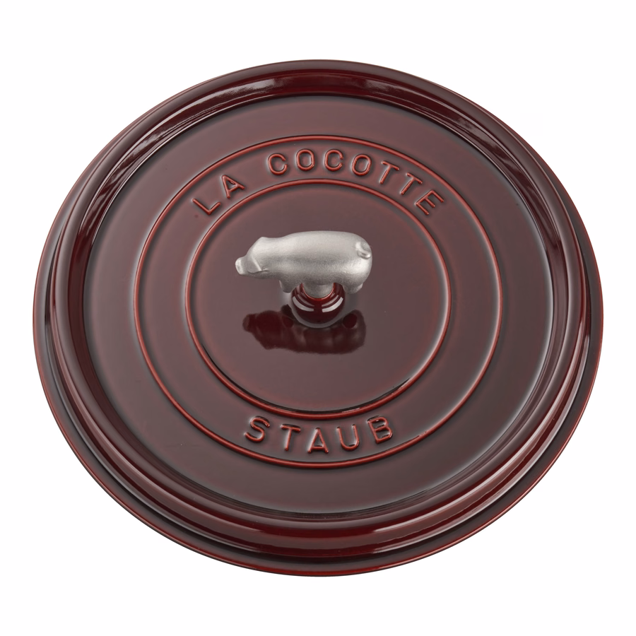 6 qt, Pig, Cochon Shallow Wide Round Dutch Oven, Grenadine