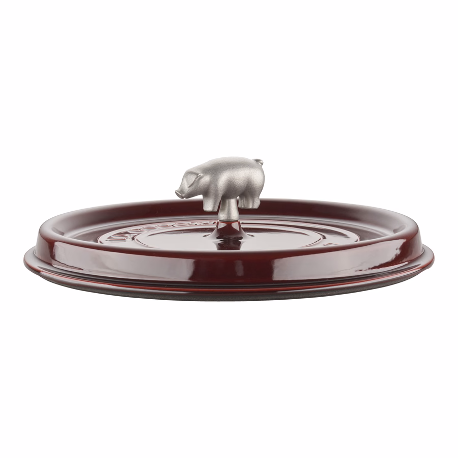 6 qt, Pig, Cochon Shallow Wide Round Dutch Oven, Grenadine