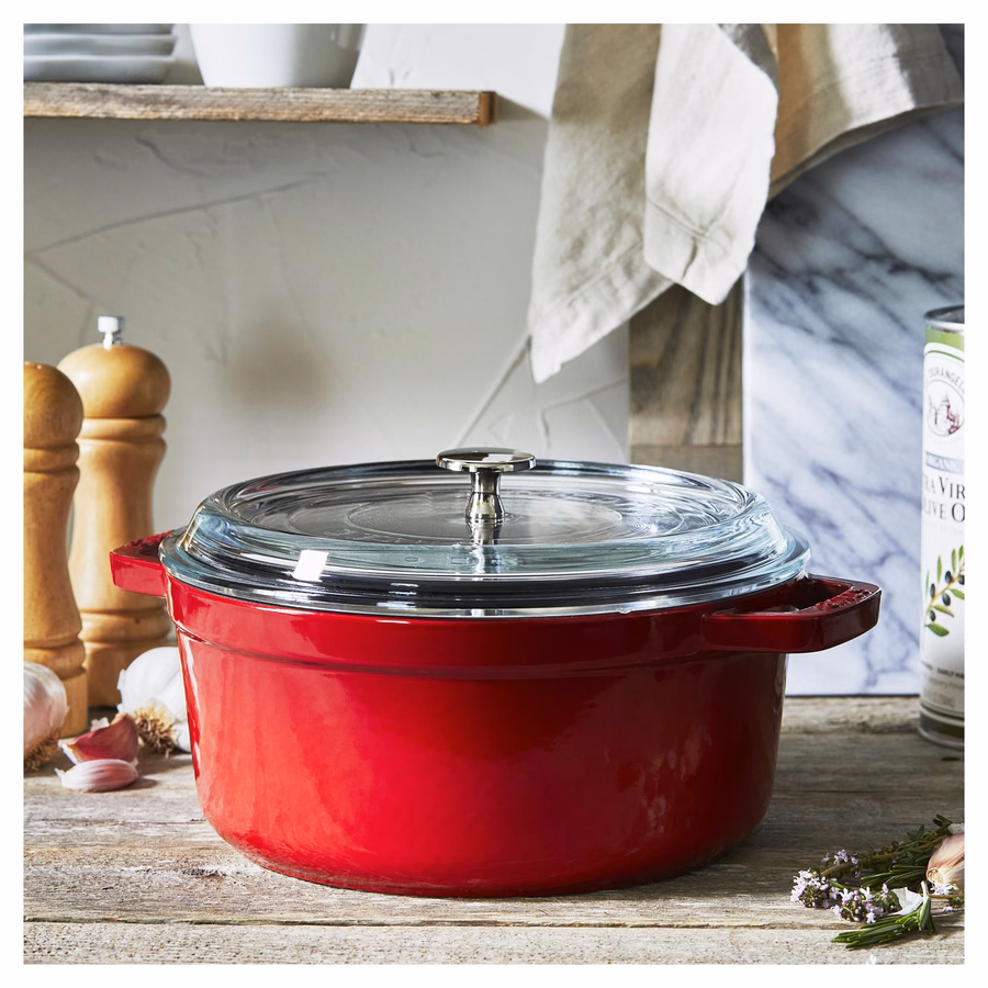 4 qt, Round, Glass Lid Dutch Oven, Cherry