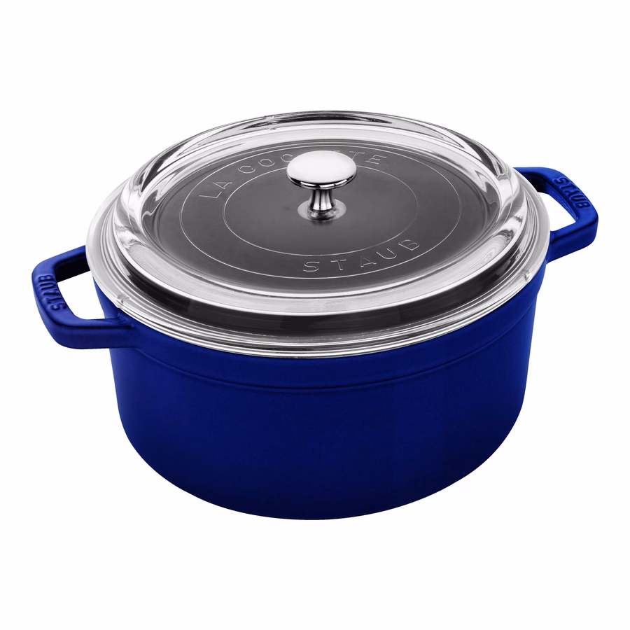 4 qt, Round, Glass Lid Dutch Oven, Dark Blue