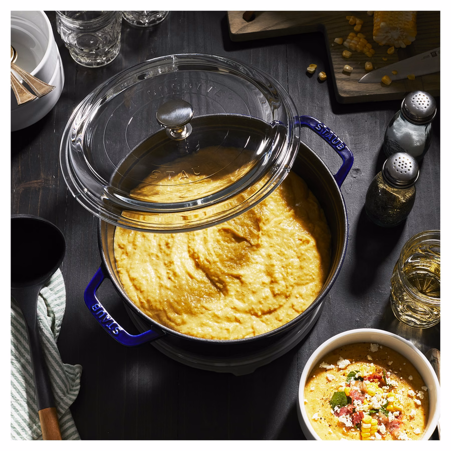 4 qt, Round, Glass Lid Dutch Oven, Dark Blue