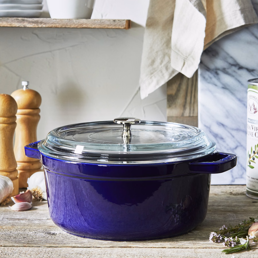 4 qt, Round, Glass Lid Dutch Oven, Dark Blue