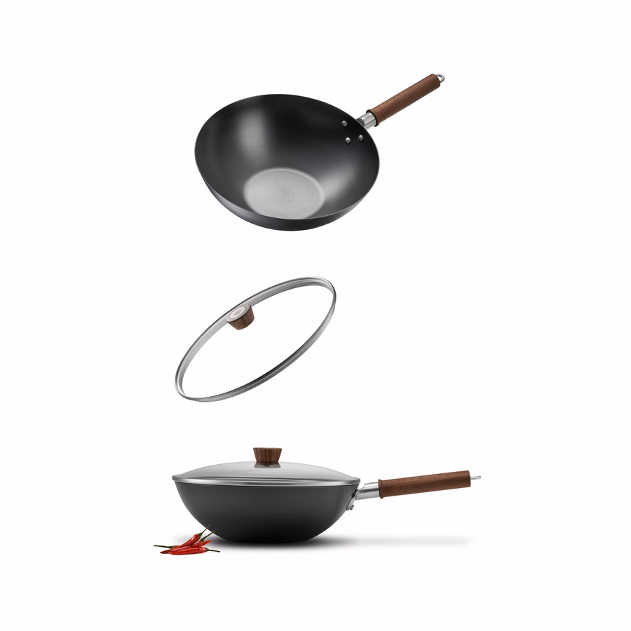 12-inch, Carbon Steel, Wok With Lid