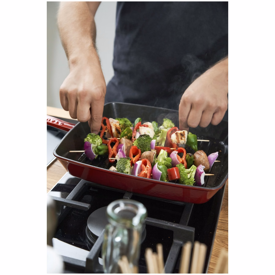 12-inch, Cast Iron, Square, Grill Pan, Cherry