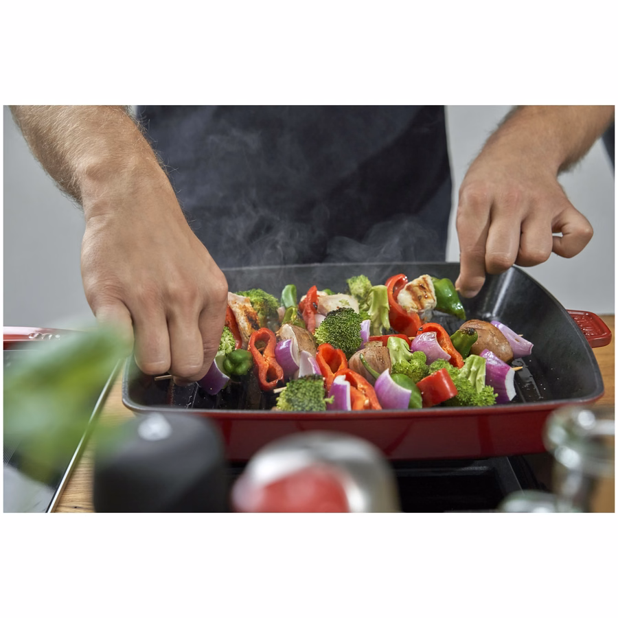 12-inch, Cast Iron, Square, Grill Pan, Cherry