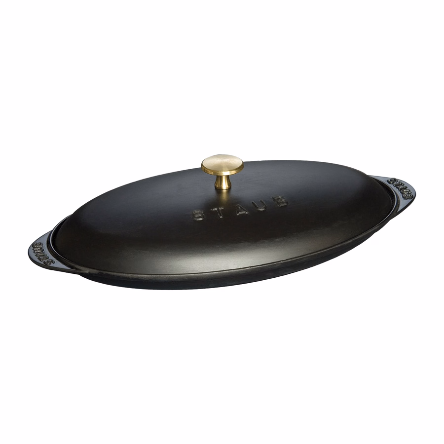 12.25 inch, Oval, Covered Fish Pan, Matte Black