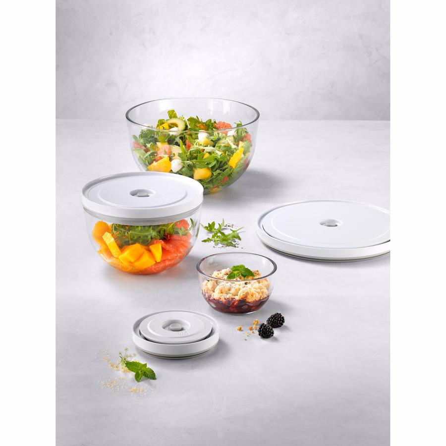 Vacuum bowl set S/M/L / 6-pc, glass, Transparent-White