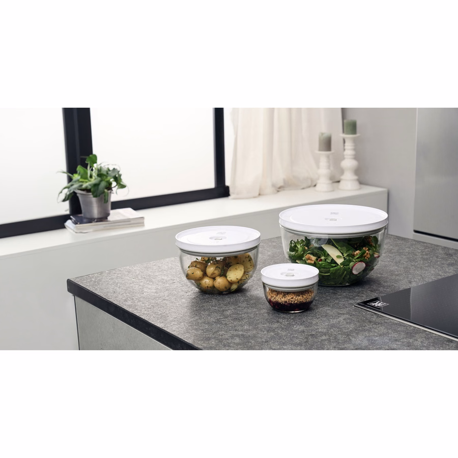 Vacuum bowl set S/M/L / 6-pc, glass, Transparent-White