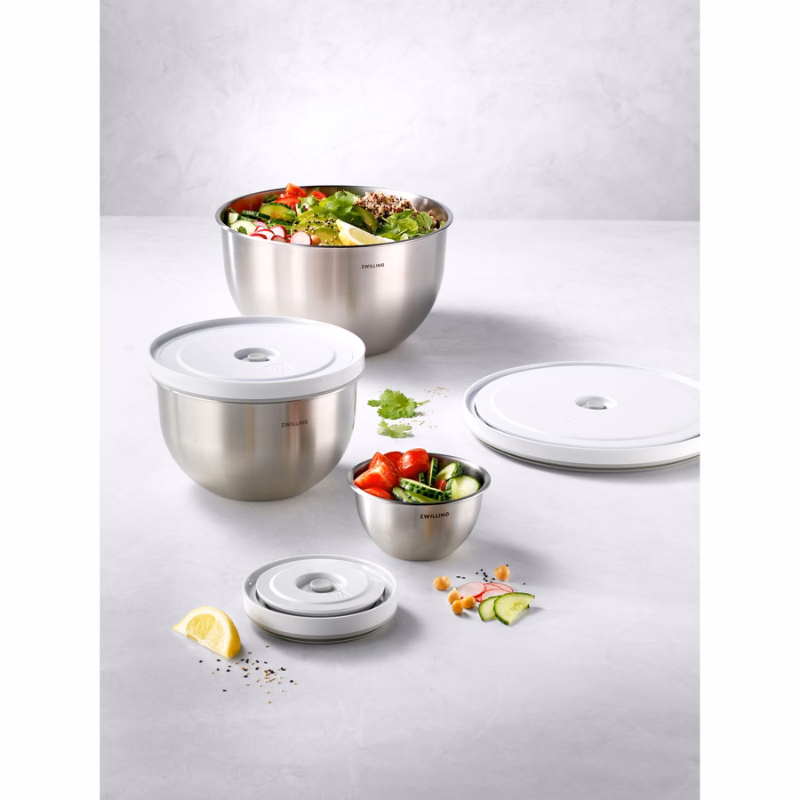 Vacuum bowl set S/M/L / 6-pc, stainless steel, Silver-White