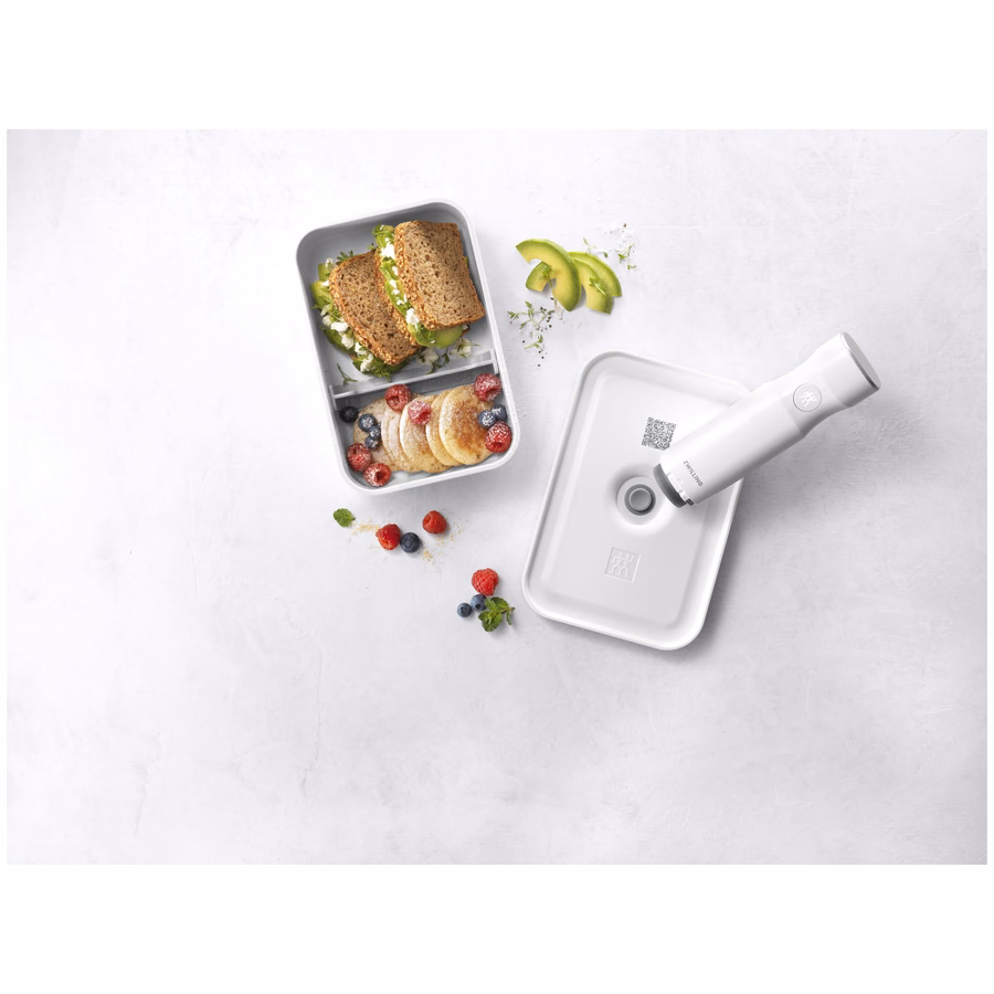 L Flat, Vacuum Lunch Box, Plastic, White-Grey