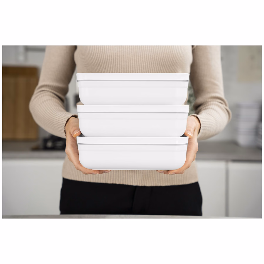 L Flat, Vacuum Lunch Box, Plastic, White-Grey