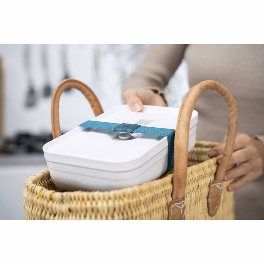 L Flat, Vacuum Lunch Box, Plastic, White-Grey