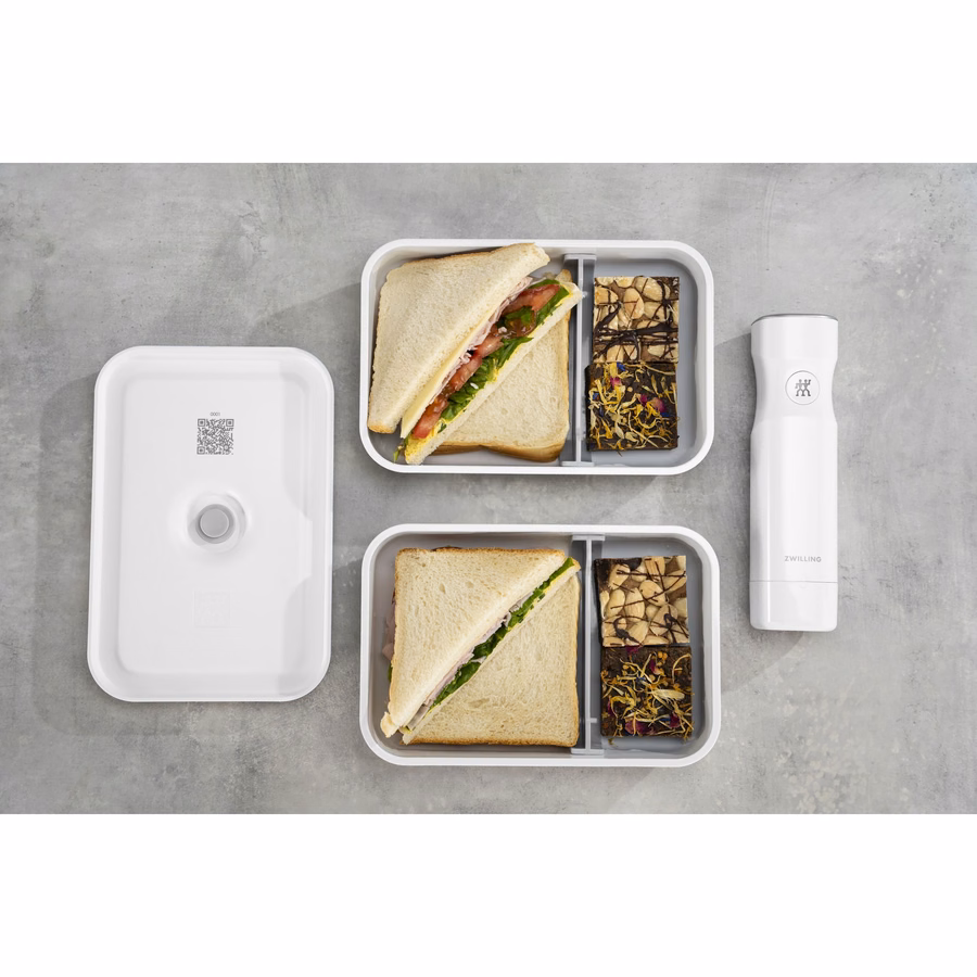 L Flat, Vacuum Lunch Box, Plastic, White-Grey