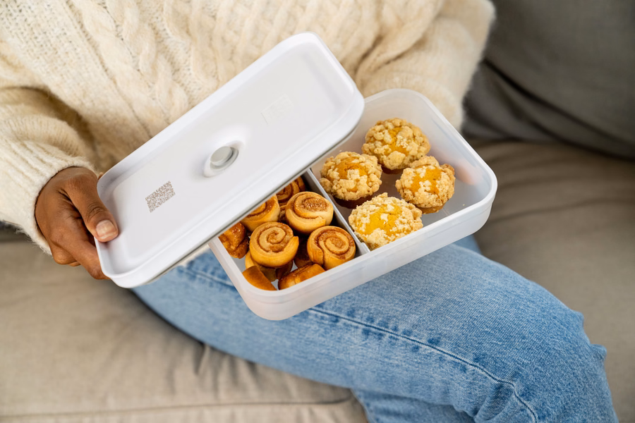 L Flat, Vacuum Lunch Box, Plastic, Semitransparent-Grey