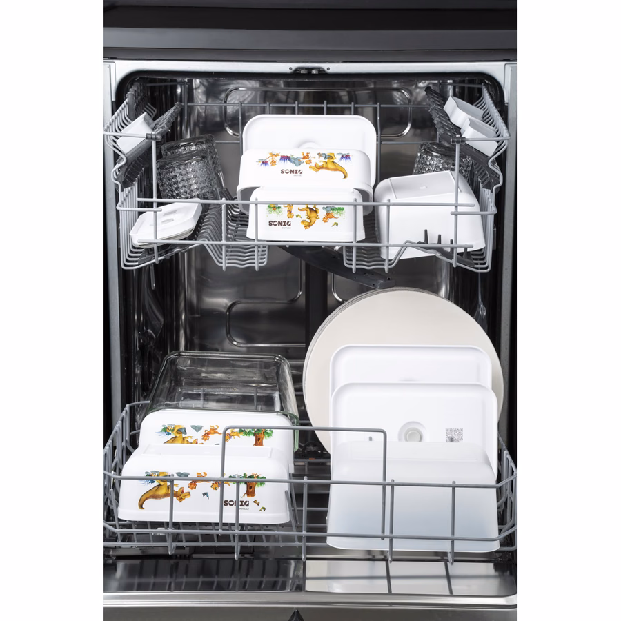 M, DINOS Vacuum Lunch Box, Plastic, White-Grey