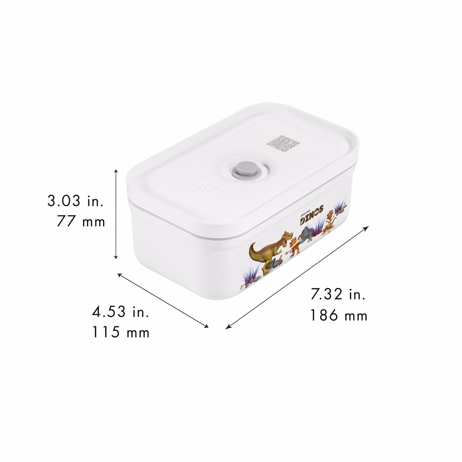 M, DINOS Vacuum Lunch Box, Plastic, White-Grey