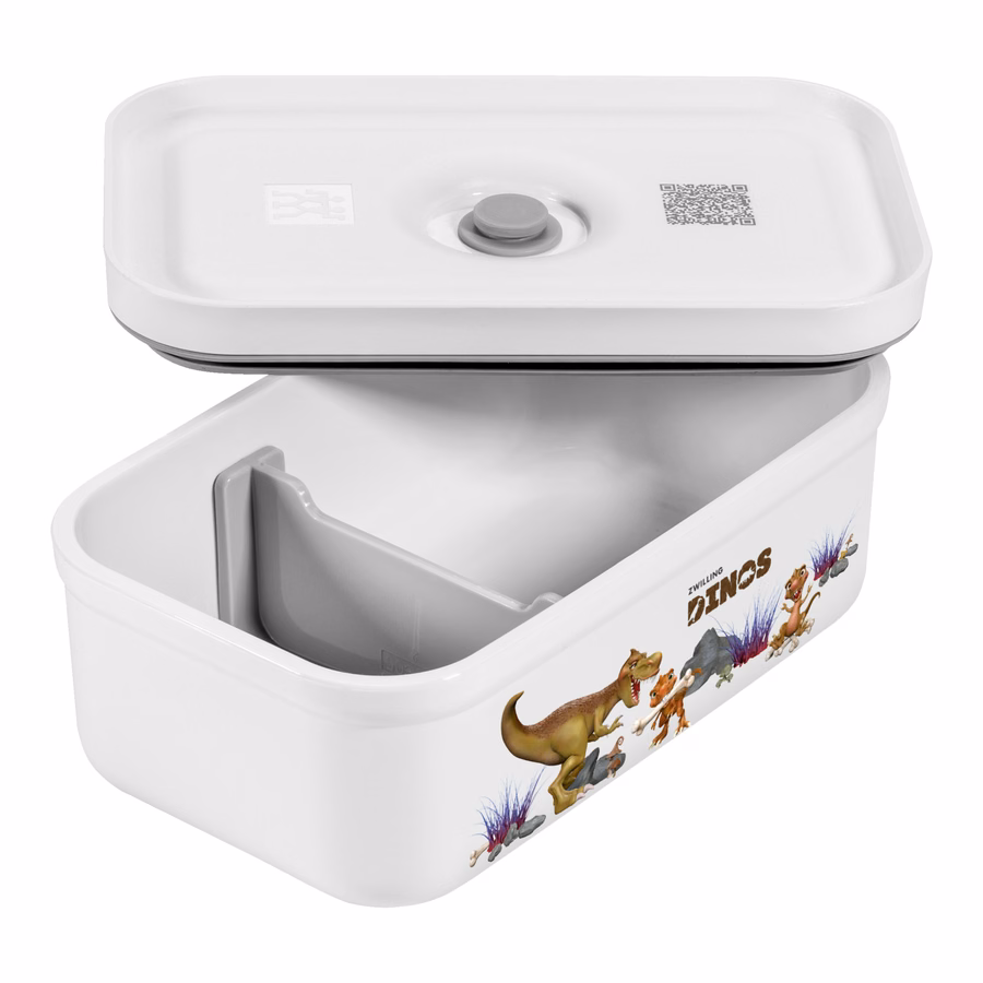 M, DINOS Vacuum Lunch Box, Plastic, White-Grey