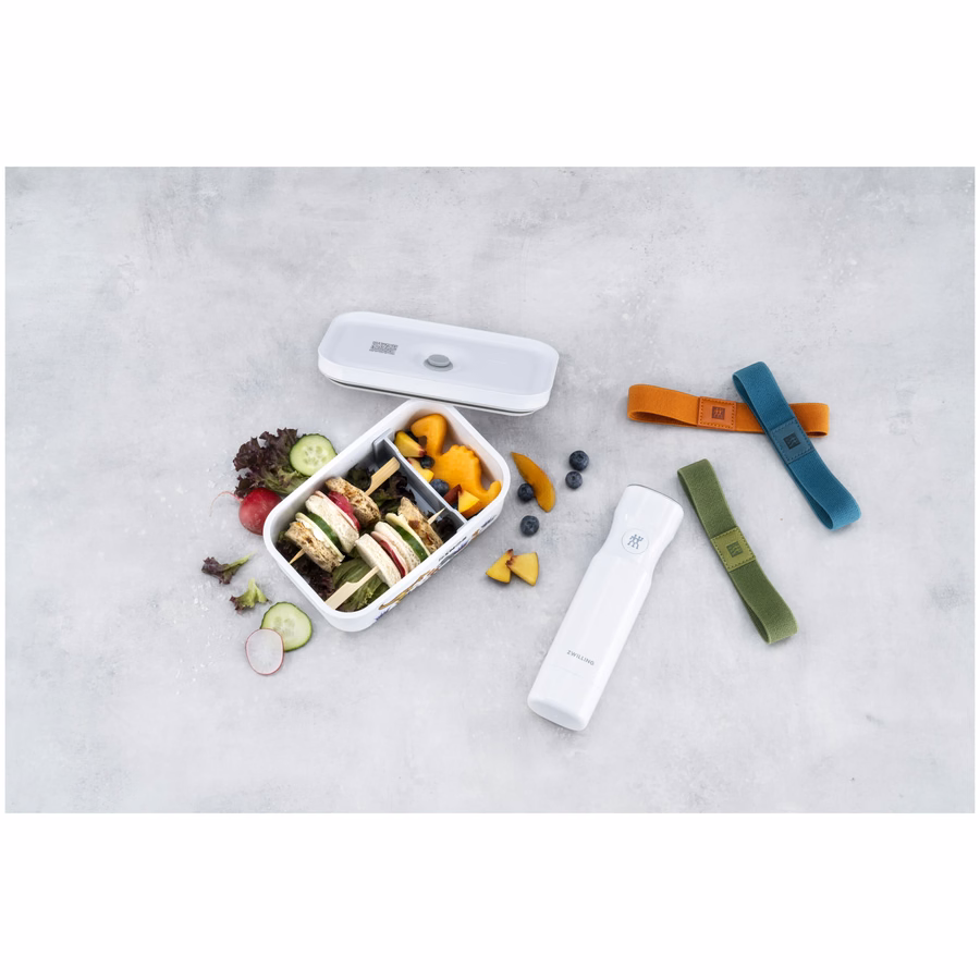 M, DINOS Vacuum Lunch Box, Plastic, White-Grey