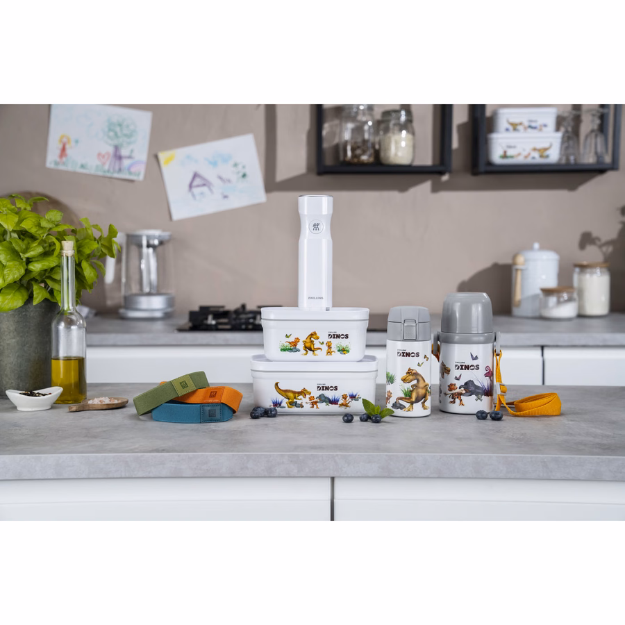 M, DINOS Vacuum Lunch Box, Plastic, White-Grey