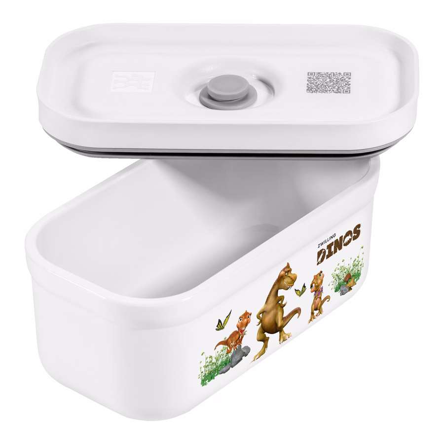 S, DINOS Vacuum Lunch Box, Plastic, White-Grey
