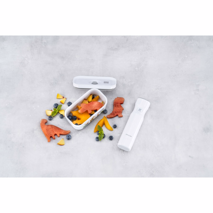 S, DINOS Vacuum Lunch Box, Plastic, White-Grey