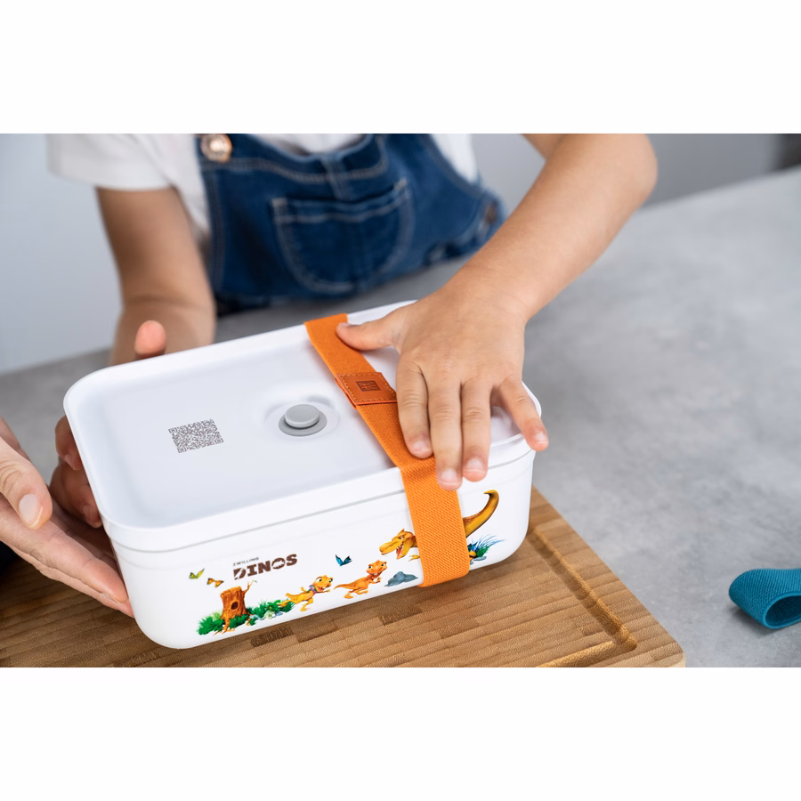 L, DINOS Vacuum Lunch Box, Plastic, White-Grey